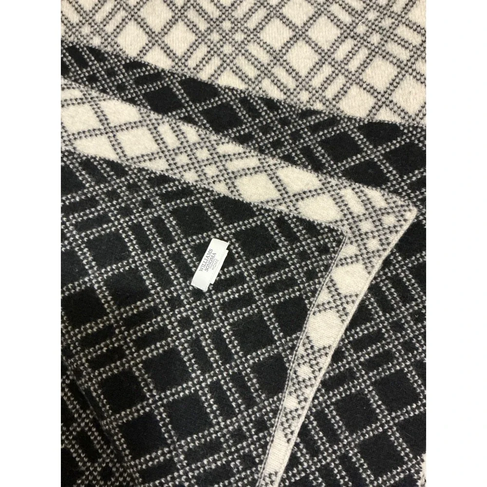 Cashmere & Wool Equestrian Throw Blanket Williams Sonoma Black & Cream Plaid